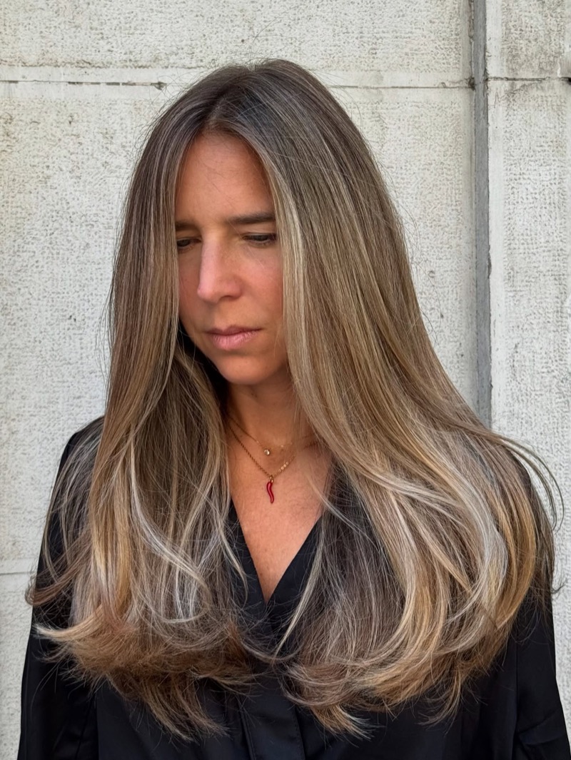 Brunette balayage with caramel highlights
